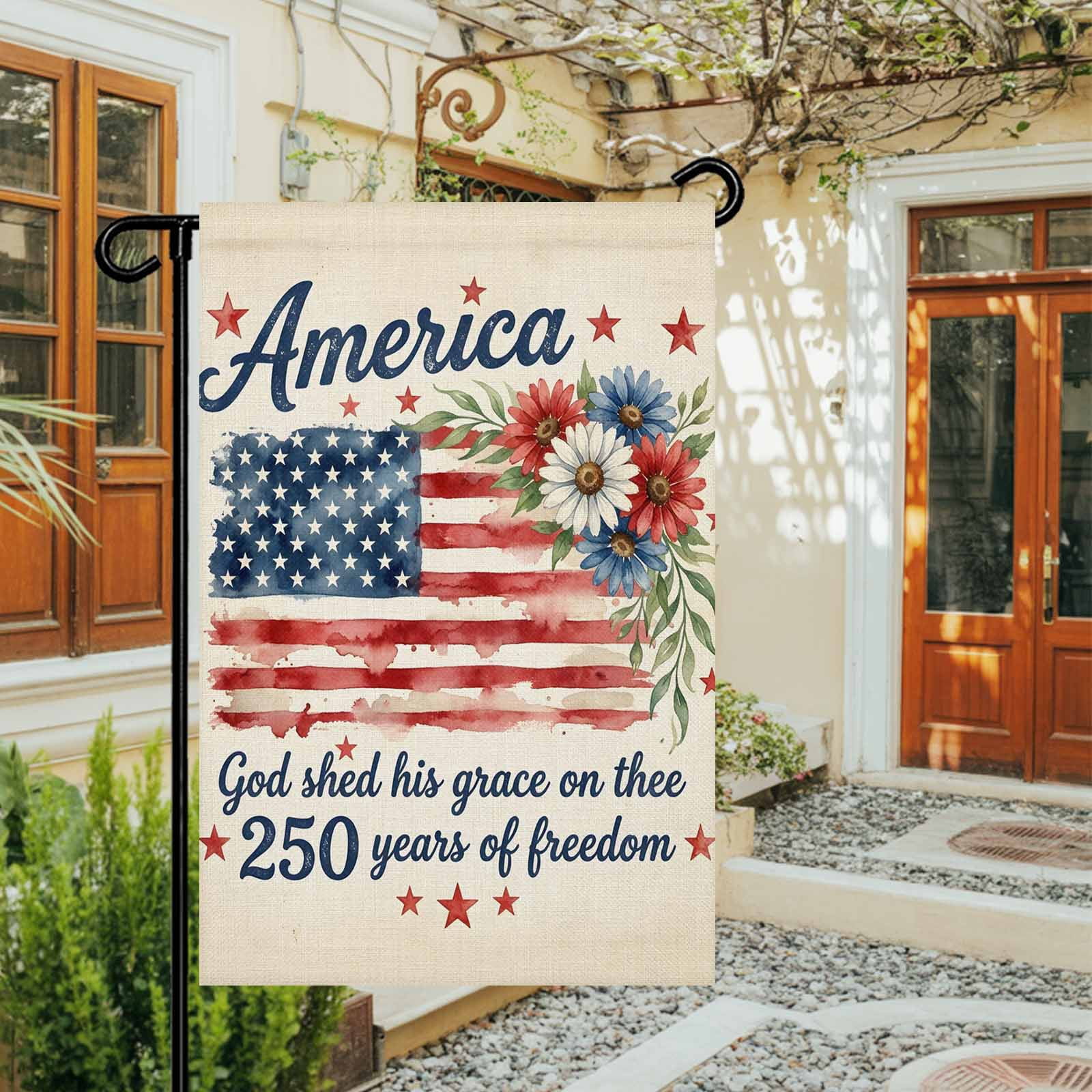 4th of July Garden Flags 250 Years of Freedom Garden Flag Double Sided Welcome Flag American Flag Daisy Independence Day Yard Flags for Outdoor Lawn Porch Memorial Day Holiday Decor 28x40 Inch