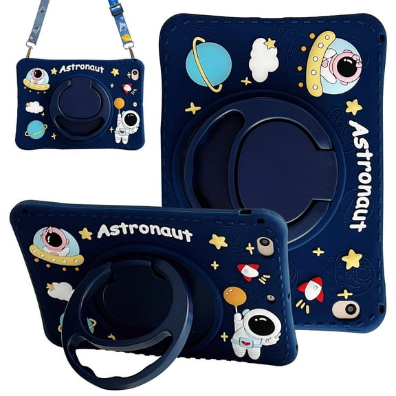 Kids Case for Apple iPad A16 11" 11th 10th Gen 10.9" 2025 2022,Cute EVA Kickstand Heavy Duty Shockproof Kids Friendly Bumper Case with Shoulder Strap Cover for iPad 11th 10th Gen,Blue Astronaut