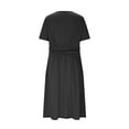 thumbnail image 6 of Sundresses for Women 2025 Plus Size Short Sleeve Crew Neck A-Line Flowy Pleated Waist Summer Midi Swing Beach Dresses Black L, 6 of 10