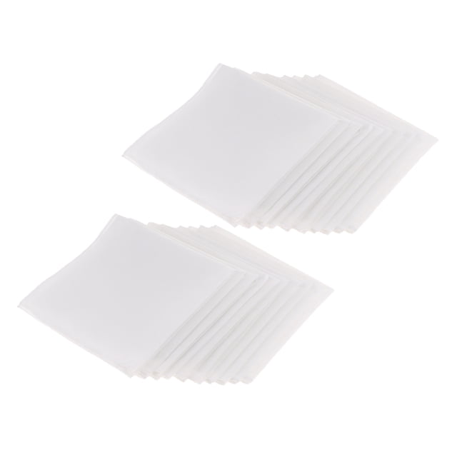 pañuelos de algodón para hombre sunnimix 100% algodón clásicos paquete de 20 pañuelos blancos 28 cm (11 x 11 pulg.), vista cenital de dos pilas de cuadrados lisos con dobladillo visible; diseño sólido adecuado para boda, uso diario o como regalo para caballeros.