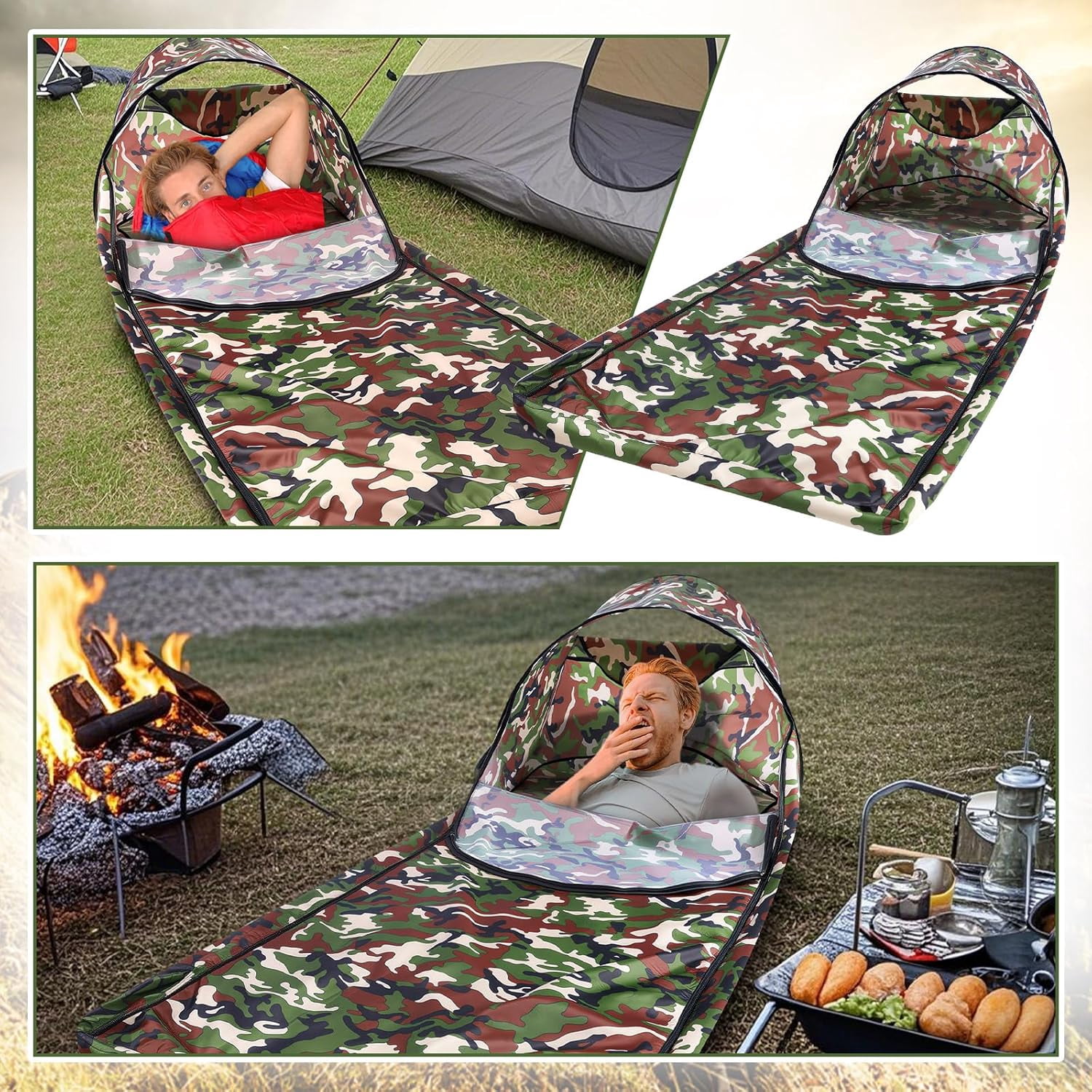 Breling Bivy Sack Waterproof Single Person Pop up Bivy Bag Cover Tent Sleeping Cover with Head Lightweight Warm Tent Windproof Anti Mosquito for Camping Hiking Backpacking Hunting Outdoor Survival