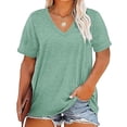 thumbnail image 3 of Yievot Plus Size T Shirts for Women Oversized V Neck Basic Tee Loose Fit Casual Short Sleeve Summer Tops, 3 of 4