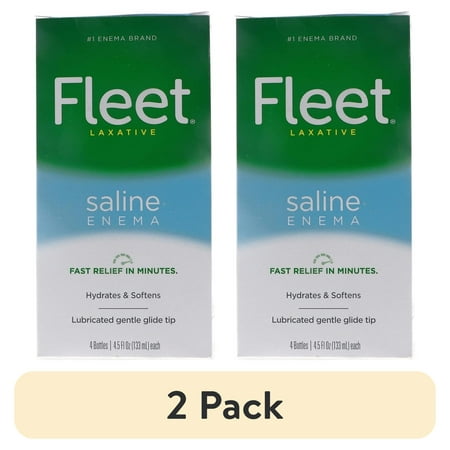 (2 pack) Fleet Laxatives, Saline Enema for Adult Constipation Relief, Prefilled Enemas, 4.5 fl oz, 4 Bottles