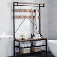 thumbnail image 6 of Aoile 4-in-1 Hall Tree, Entryway Bench with Coat Rack Freestanding, Shoe Bench with 8 Hooks & 3-Tier Storage Shelf, Brown, 6 of 8