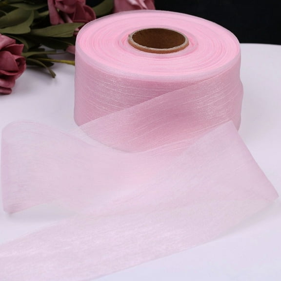 43m x 6cm Pleated polyester Ribbon Crinkle Silk Ribbon Shining Tulle Fabric Gift Wrapping Ribbon for DIY Crafts Wedding Decoration Invitations Bow Bouquets Bundling（Tender powder）