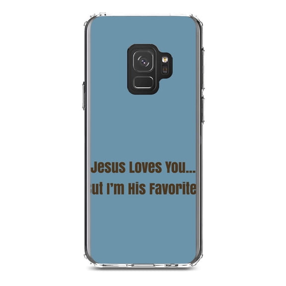 DistinctInk Clear Shockproof Hybrid Case for Samsung Galaxy S9 (5.8" Screen) - TPU Bumper, Acrylic Back, Tempered Glass Screen Protector - Jesus Loves You… But I'm His Favorite - Christ