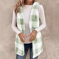 thumbnail image 7 of ZHOUCHANKIDS Womens Fleece Sherpa Vest Winter Sleeveless Fuzzy Fluffy Checkered Plaid Vest Zip Up Jacket with Pockets Light Green S, 7 of 7