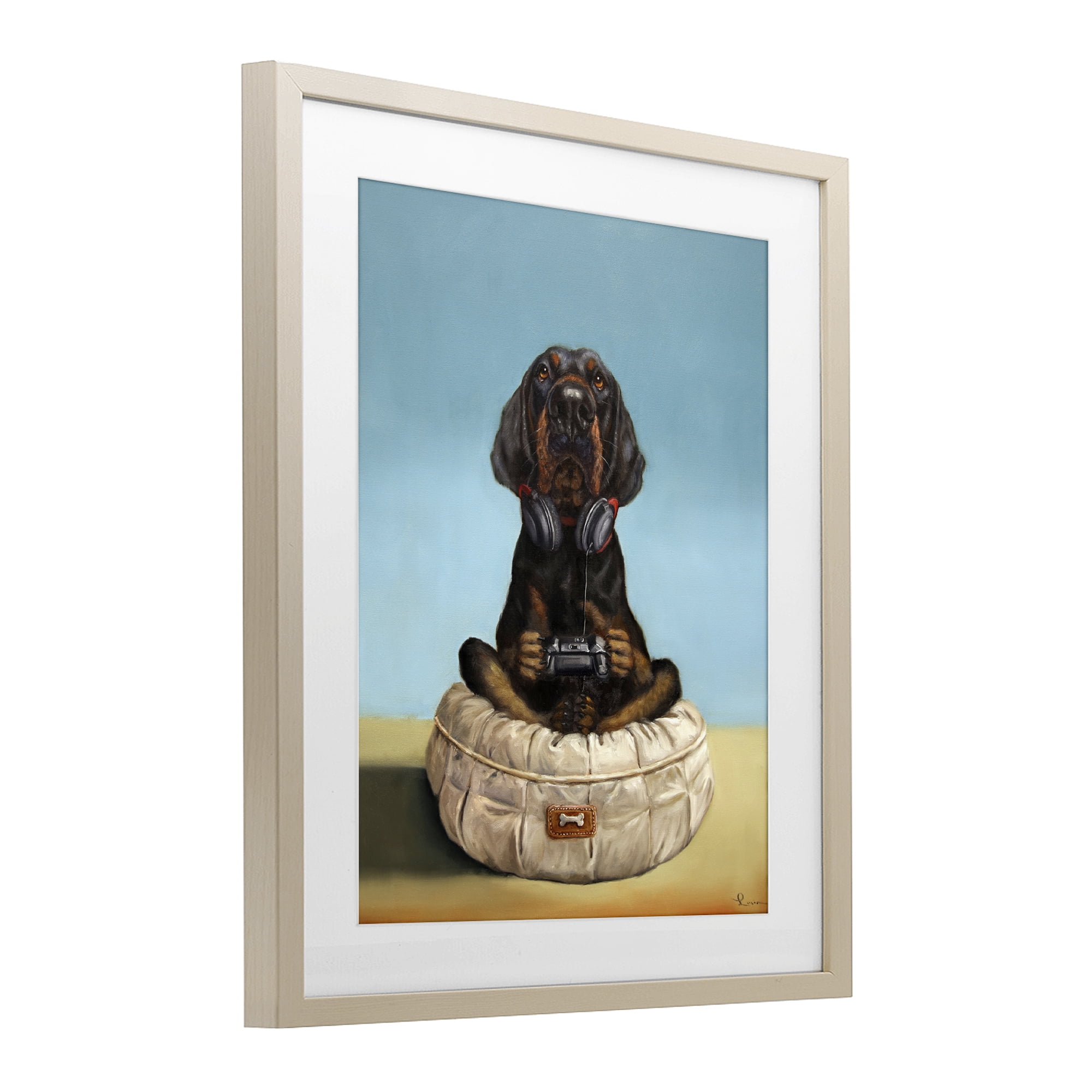 Stupell Industries Game Boy Playing Dog Birch Framed Print Under Glass, design by Lucia Heffernan