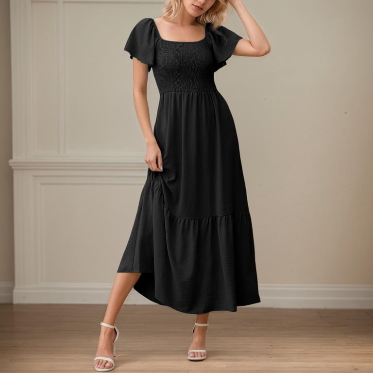 black short sleeve smock dress ASOS DESIGN cord smock tee mini dress with waist seam detail in black