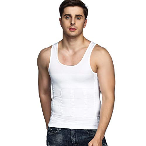 Odoland 5 Pack Men's Body Shaper Slimming Tummy Vest Thermal Compression Shirts Sleeveless Tank Top 