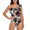 thumbnail image 4 of Daiia Cow Skin Women's One Piece Swimsuits Personalized One Shoulder Swimwear Asymmetric Ruffle Bathing Suits-Small, 4 of 8