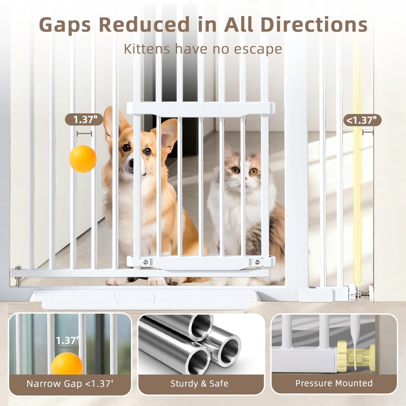 Cat Gate,Domipet 55"Extra Tall Pet Dog Gate with Cat Door, 29.5''-43''Wide Gate for Cats,Walk Through Indoor for Doorways,White