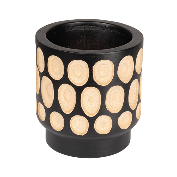 Creative Co-Op Hand-Carved Wood Planter with Dots, Black