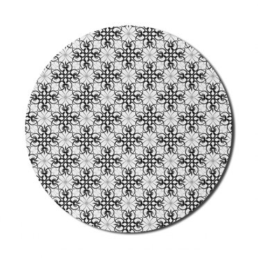 Floral Mouse Pad for Computers, Victorian Lace Flower Pattern Curved Blooms Lines Vintage Work of Art Print, Round Non-Slip Thick Rubber Modern Mousepad, 8" Round, Black Pale Grey, by Ambesonne