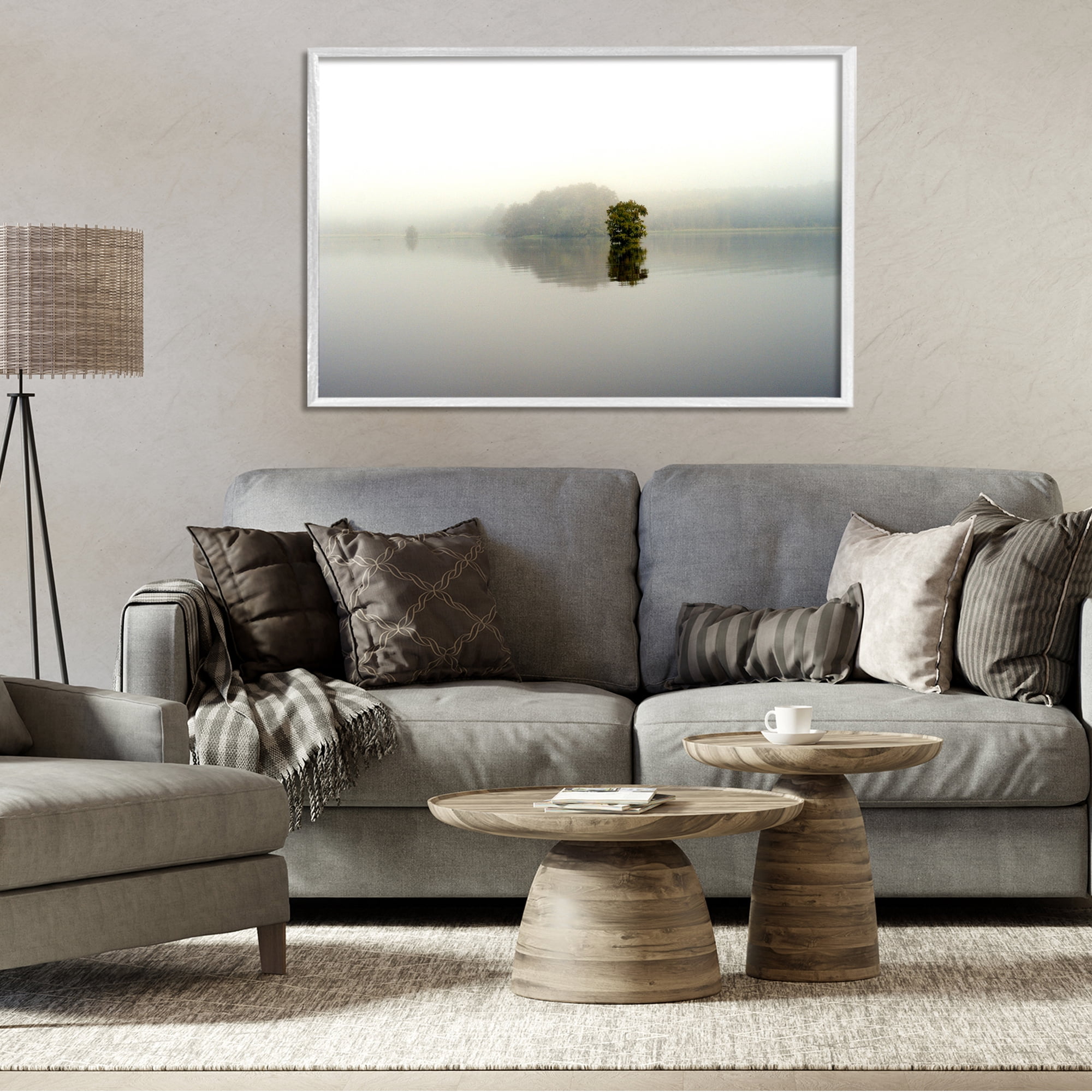 Stupell Industries Misty Lake Reflection White Framed Giclee Art, design by Gail Peck