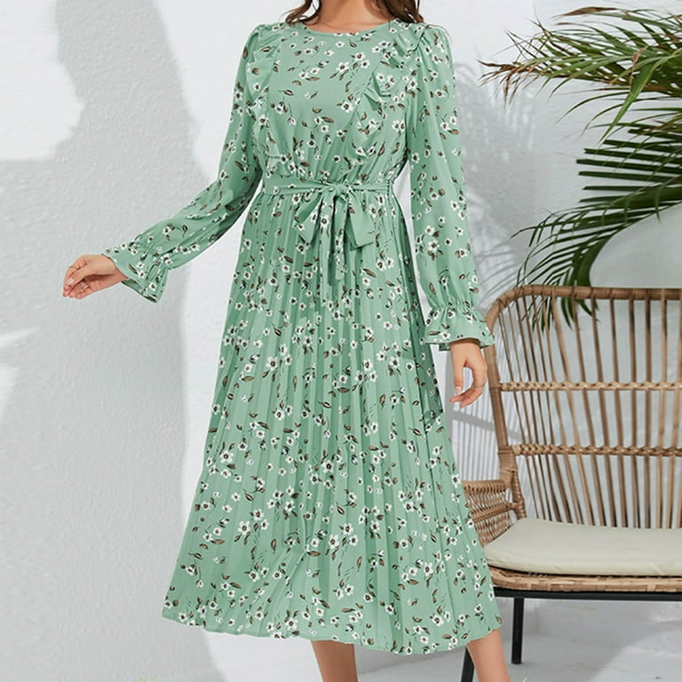 white christmas dresses Stormi Charming V-neck Lace Trimmed Floral Print Dress main image 1