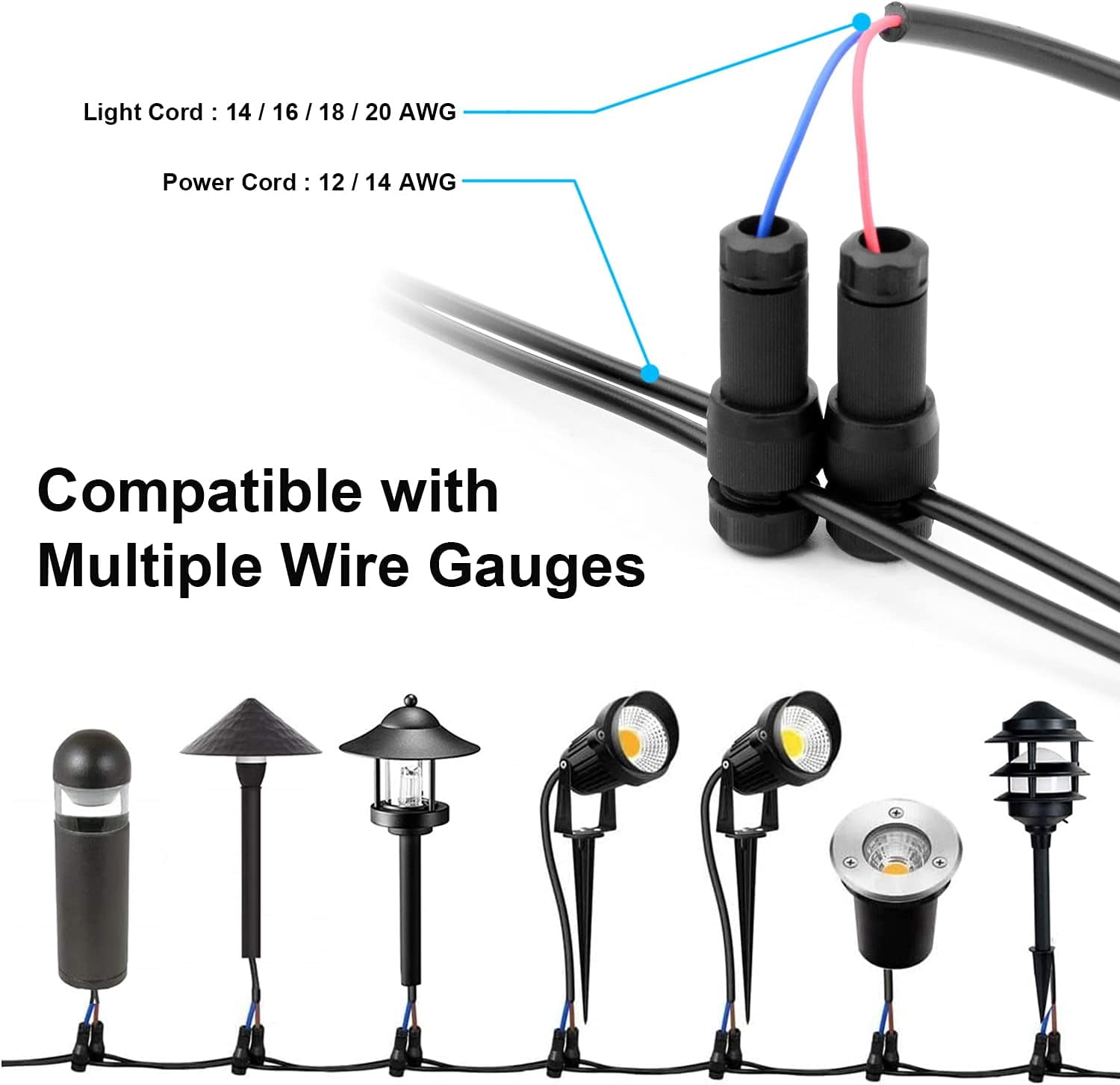 Lislim 50 Pack Low Voltage Landscape Light Wire Connectors Outdoor 14-20 Gauge Cable Connectors for Landscape Path Lights Work with Malibu Paradise Moonrays and More