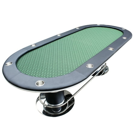 Poker Table Speed Cloth - Poker Table for 10 Players Green Speed Cloth Oval 96 x43 Inch Stainless Steel Cup Holders Pedestal Base By IDS Poker