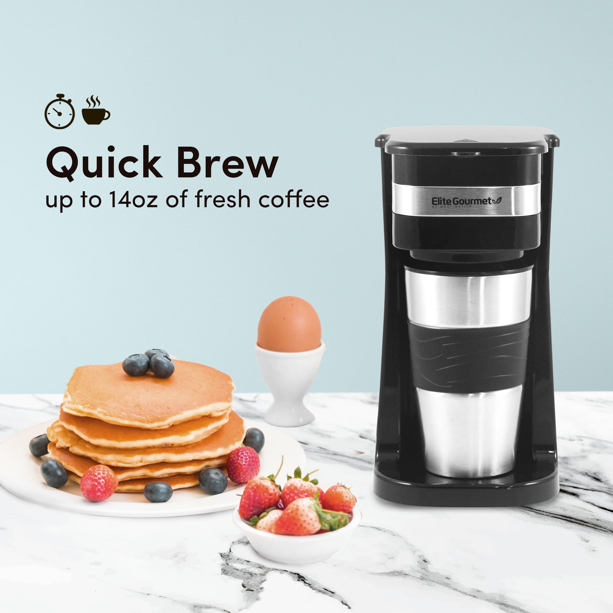 Dual Coffee Maker Brewer, Includes Two 14 Oz Travel Mugs