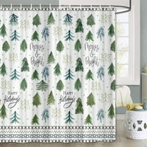 Winter Christmas Shower Curtain Green Christmas Tree Snow Forest Bathroom Decor Teal Pine Tree Bath Curtain Nature Scene Xmas Holiday Bathroom Decor Hooks Included 70X75in