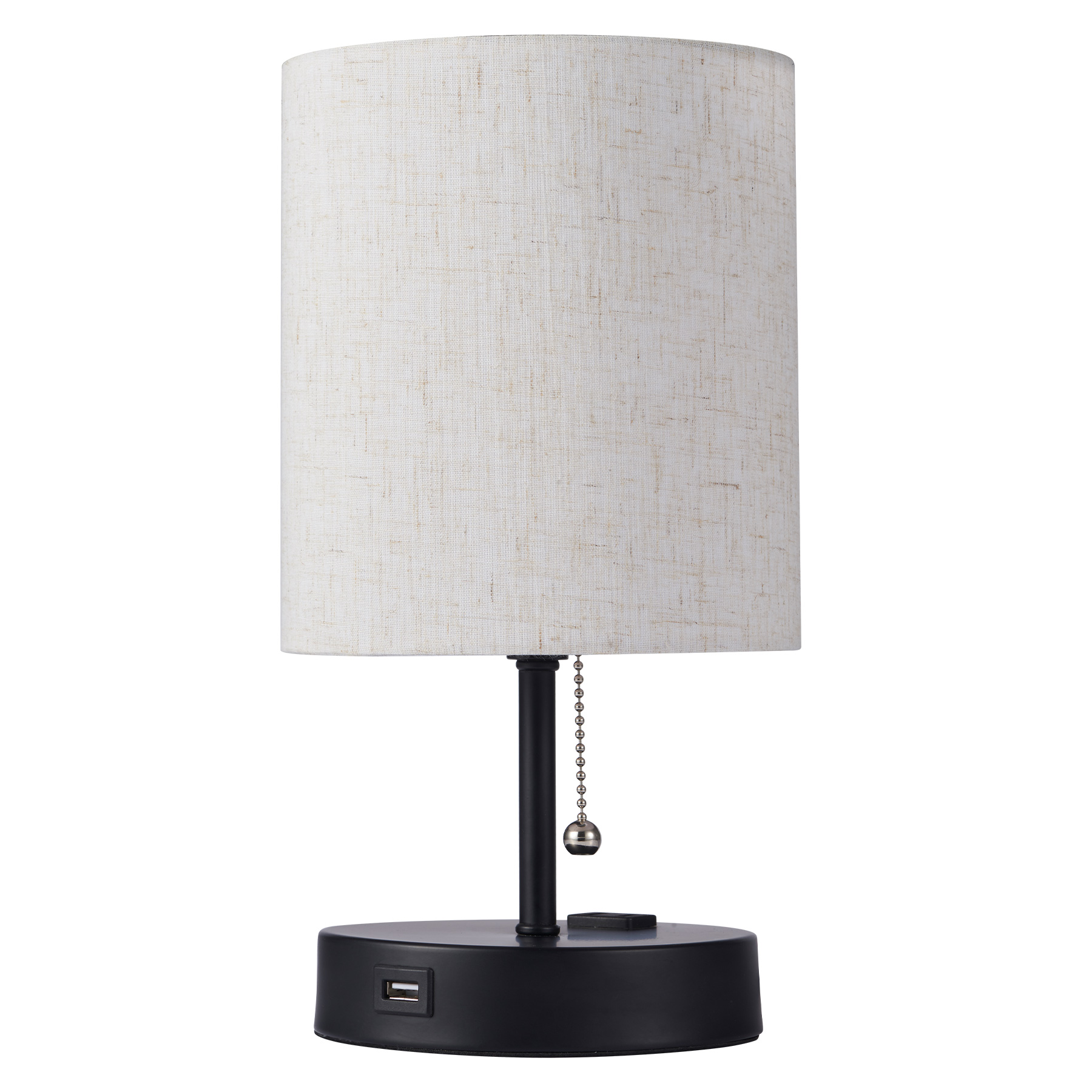 Wayshire Modern End Table and Side Table Lamp with USB Port & Outlet, Drum Shade, Black