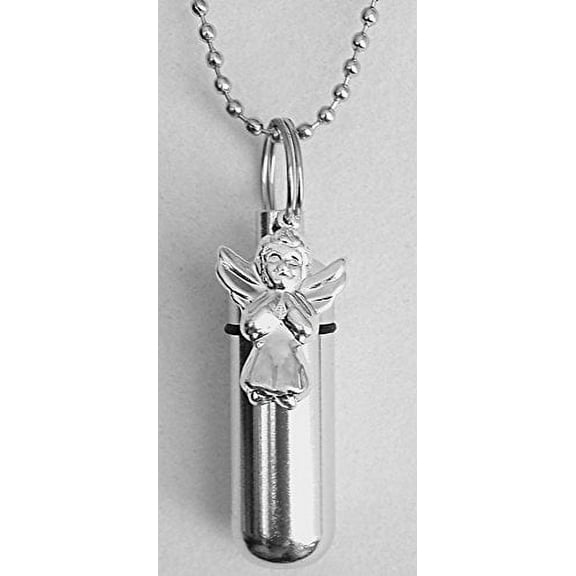 Praying Angel Personal Anointing Oil Holder/Vial Necklace with Engraved Heart - Includes Velvet Pouch, Ball Chain and Funnel