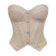 thumbnail image 4 of LEAVINGSUO Corset Tops for Women Vintage Court Style Plaid Strapless Shaping Top Boned Slim Waist Pointed Hem Bustier Club Daily Outfit Khaki M, 4 of 6