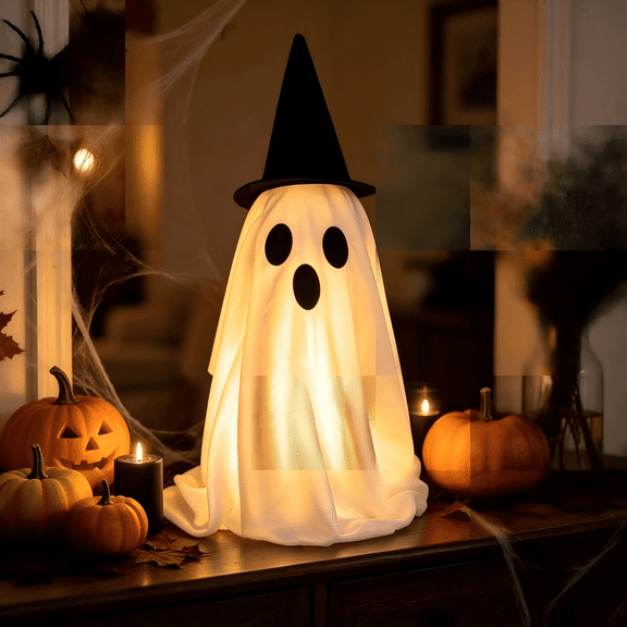 Halloween Decorations Outdoor Tabletop Glowing Ghost – Witch Hat Self-Standing LED Ghost – Spooky Table Decor for Mantel Halloween Party Decorations