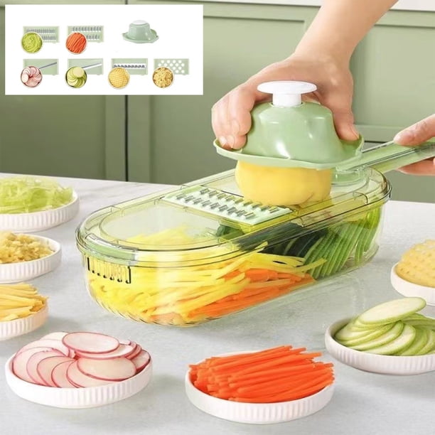 onlyliua Descuentos de Temporada Rallador Multifuncional con Seis Herramientas de Corte, Picadora de Verduras Redonda, Picadora de Verduras, Picadora de Alimentos con Recipiente, Picadora de Verduras