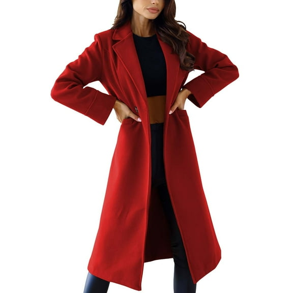 Women's Double Wool Blend Coat Winter Warm Long Trench Overcoat with Lapel Collar Classic Elegant Outerwear
