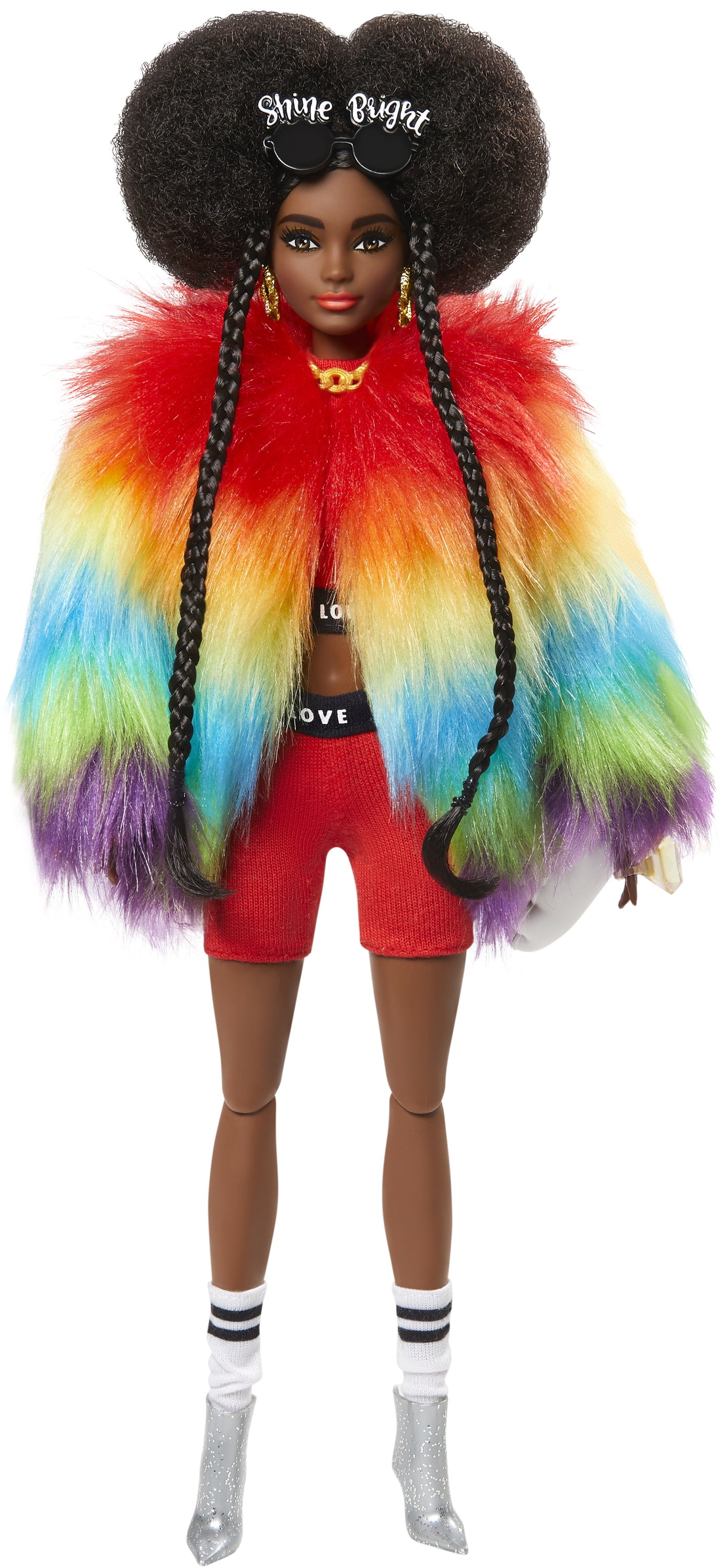 BARBIE EXTRA African American Doll RAINBOW FUR COAT Poodle Dog 15 STYLING PIECES