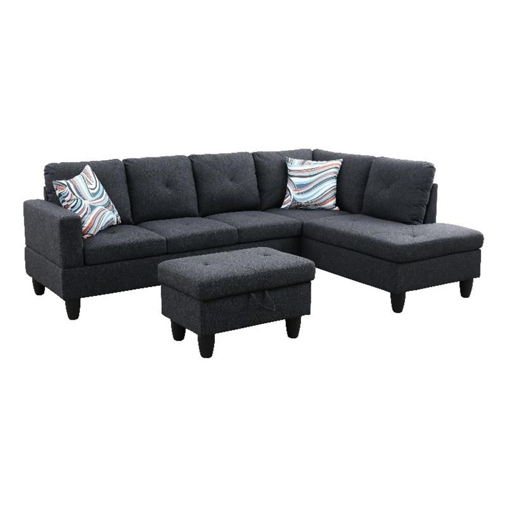 Starhome L Shaped Blue Couch with Ottoman(Pillows Included