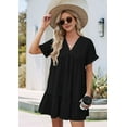 thumbnail image 6 of Women'S Short Sleeve V Neck Ruffle Hem Solid Swing Smock Dress Casual Loose Fit Mini Dress Summer Beach Wear Black XL, 6 of 9
