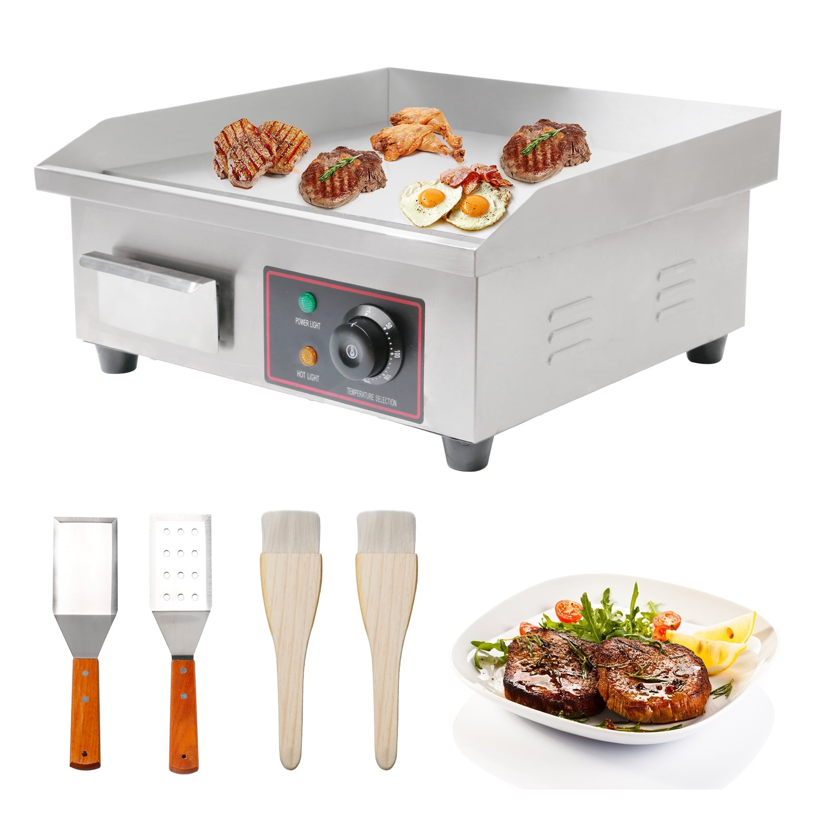 110V 3000W Non-Stick Commercial Restaurant Teppanyaki Grill Stainless Steel Restaurant Grill Adjustable Temperature Control 50°C-300°C 30 Electric Countertop Flat Top Griddle 