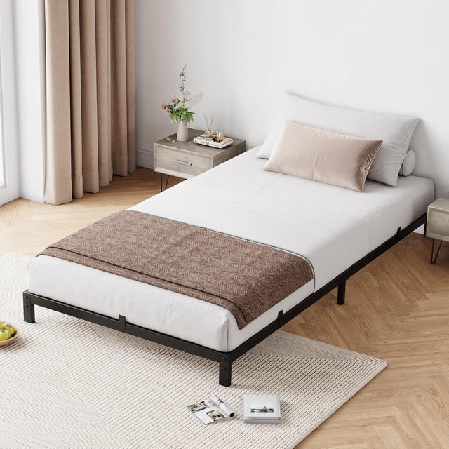 Eastvita 6-Inch Low - Profile Twin Bed Frame/Metal Platform/Heavy - Duty/Non - Slip/Noise - Free/with Holes for Headboard/Storage Space/No Box Spring Needed