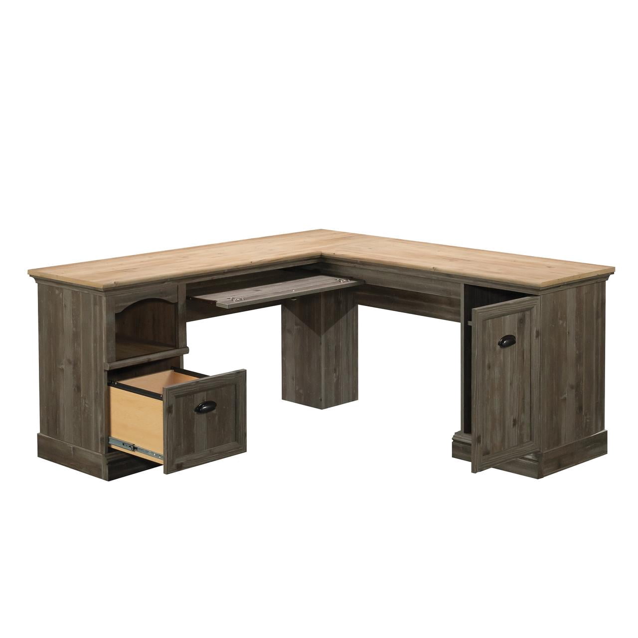 Sauder Sonnet Springs L-Shaped Desk, Pebble Pine Finish