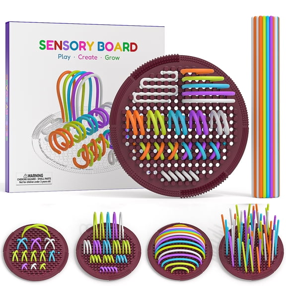 Ausugar Silicone Sensory Activity Board Toys Fidget Board Portable Knitted String Stress Relief Calming Toy Fine Motor ADHD Autism Anxiety Therapy Travel Gift for Kids & Adults with 25 Strings