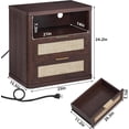 thumbnail image 2 of Leyaoyao Farmhouse Night Stand with Charging Station, Side Table with 2 Rattan Drawers, Adult Wood Bedside Table for Bedroom, Tea Brown, 2 of 9