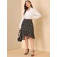thumbnail image 2 of Allegra K Falda midi de gasa con cintura elÃ¡stica irregular floral con volantes para mujer Negro XS Unique Bargains Falda, 2 of 6