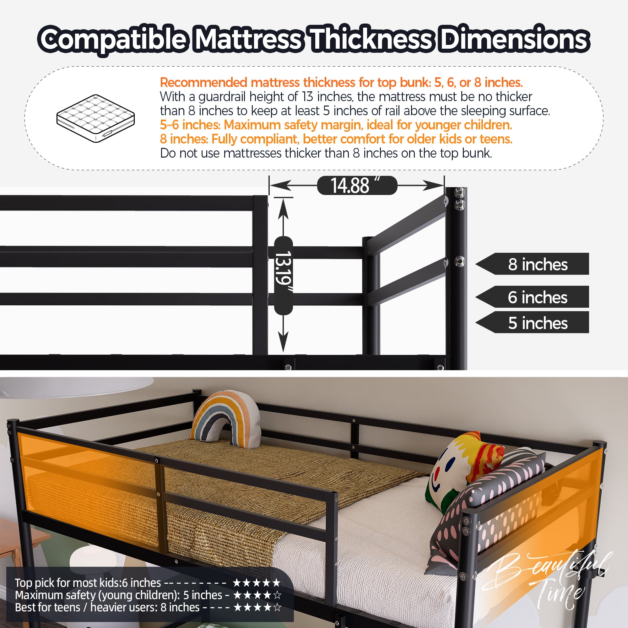 Leumius Bunk Bed Twin Over Twin Size with Ladder and Guardrail,Heavy Duty Metal Slats Support,No Box Spring Needed,Small Space Saving Furniture for Bedroom Dorm,Black