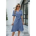 thumbnail image 6 of Toonshare Denim Flattering Womens Dresses Women's Fashion Casual Spring Summer Short Sleeve V-Neck Mid-Calf Dress, 6 of 7