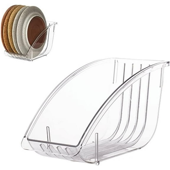 10 Inch Vertical Plate Holder for Cabinet,Paper Plate Dispenser Under Cabinet, Plastic Dinner Plates Holder Organizer Salad Dessert Plates Dish Storage for Countertop Kitchen Space Saver(Transparent)