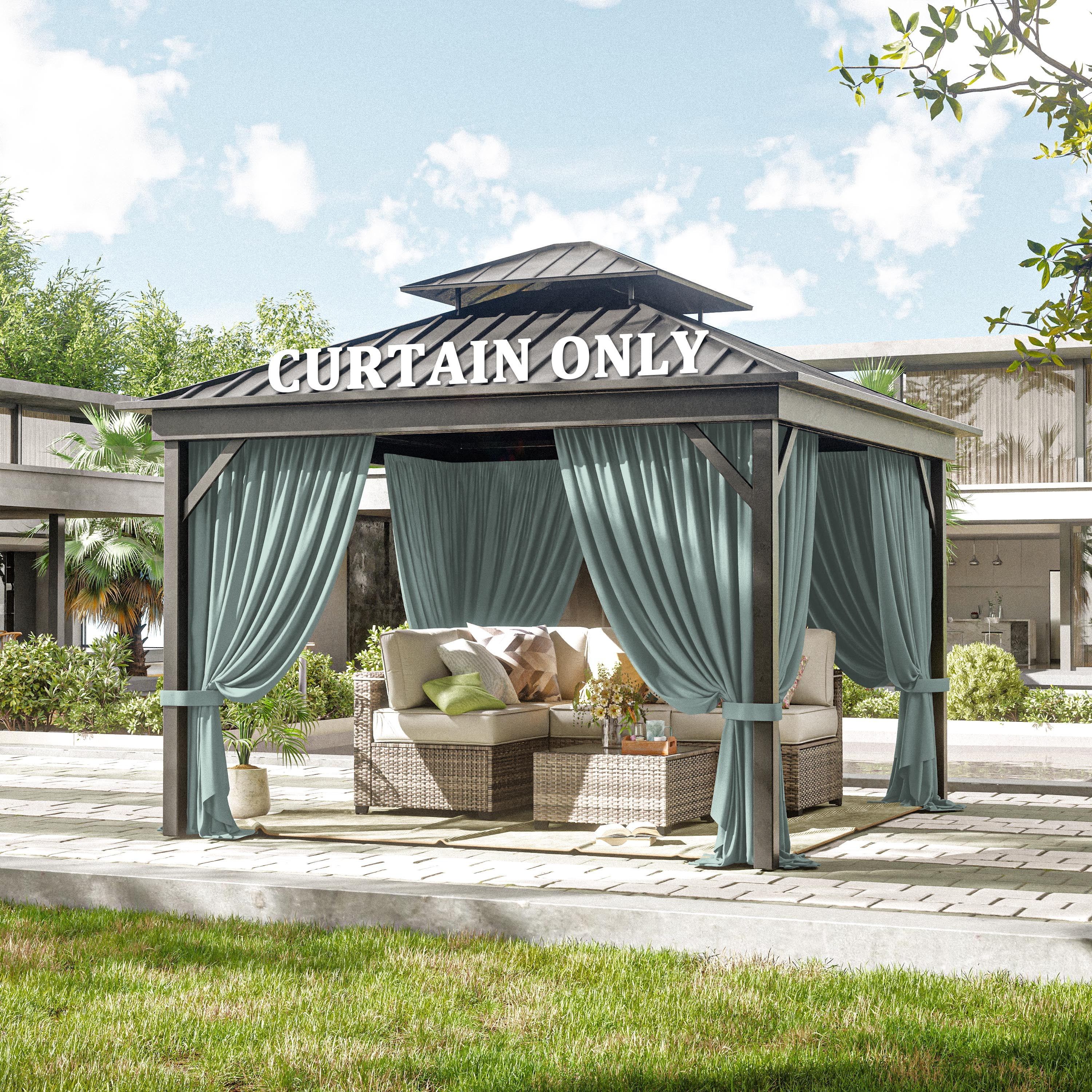 Pakunoda 11' X 6.5' Gazebo Universal Replacement Privacy 4-Panel Curtains, Waterproof Outdoor Curtains Calcite Blue Sidewall with Zipper for Patio Garden Backyard 10' X 12' Gazebo, Curtain Only