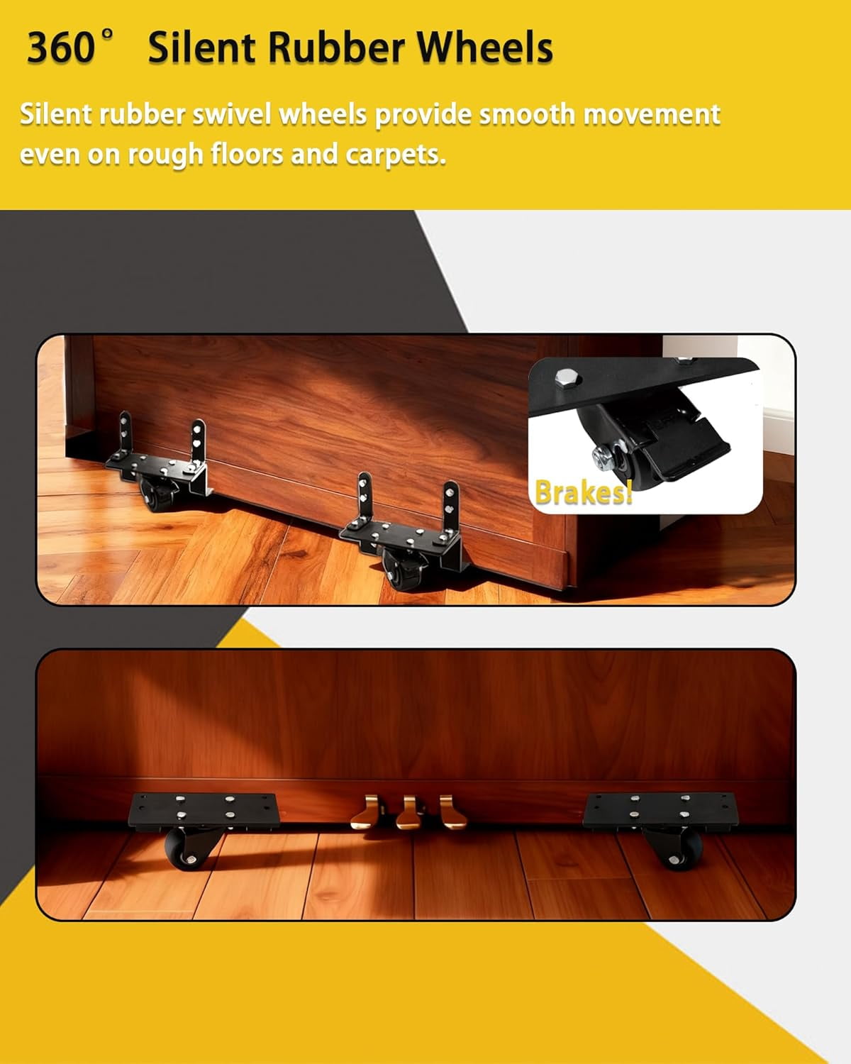 2Pcs  Heavy-Duty Piano Dolly for Moving, Suitable for Home, Concert Hall Piano Transport's Piano Mover,with Brakes Piano Dollies