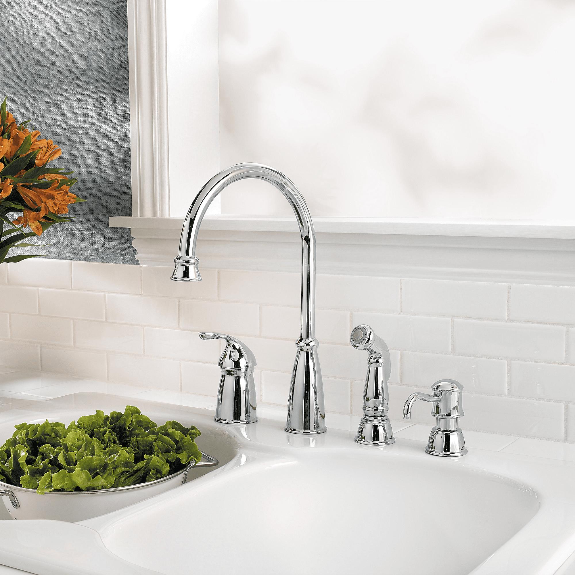 Avalon 1-Handle Kitchen Faucet with Side Spray & Soap Dispenser in Polished Chrome
