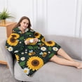 thumbnail image 5 of Oversized Wearable Blanket Hoodie,DarkBlue Sunflower Bee Pattern Sherpa Blanket Hoodie with Super Pockets,Super Warm Fuzzy Pullover for Women & Men, 5 of 6