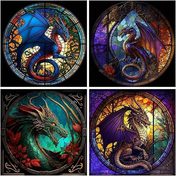 Diamond Painting Kits for Adults - 4 Pack Dragon DIY 5D Diamond Art Kits Full Drill Diamond Dots Paintings with Diamonds Gem Art and Crafts Home Decor