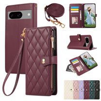 for Google Pixel 7 Wallet Case with Zipper Pocket Card Holder & Crossbody Lanyard Strap & Wrist Strap, Flip Stand PU Leather Magnetic Folio Purse Case for Google Pixel 7, Winered