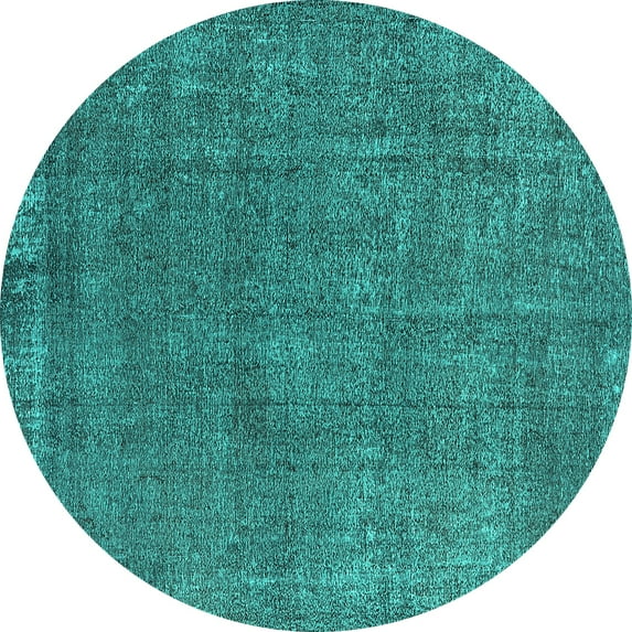 Ahgly Company Machine Washable Indoor Round Oriental Turquoise Blue Industrial Area Rugs, 6' Round
