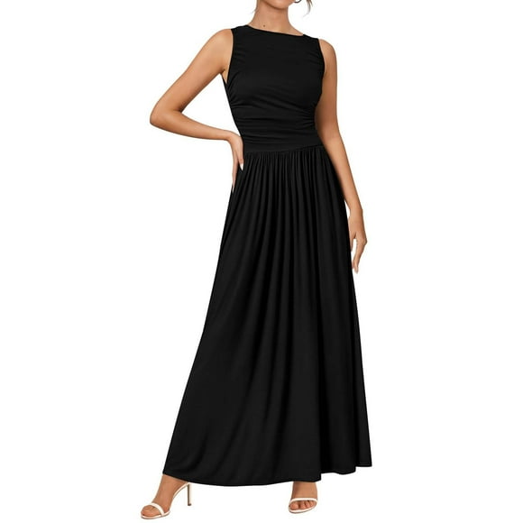Meichang Wedding Guest Dresses for Women Sleeveless High Neck Pleated Maxi Cocktail Dresses formal Party Gown Mother of the Bride Dresses for Women